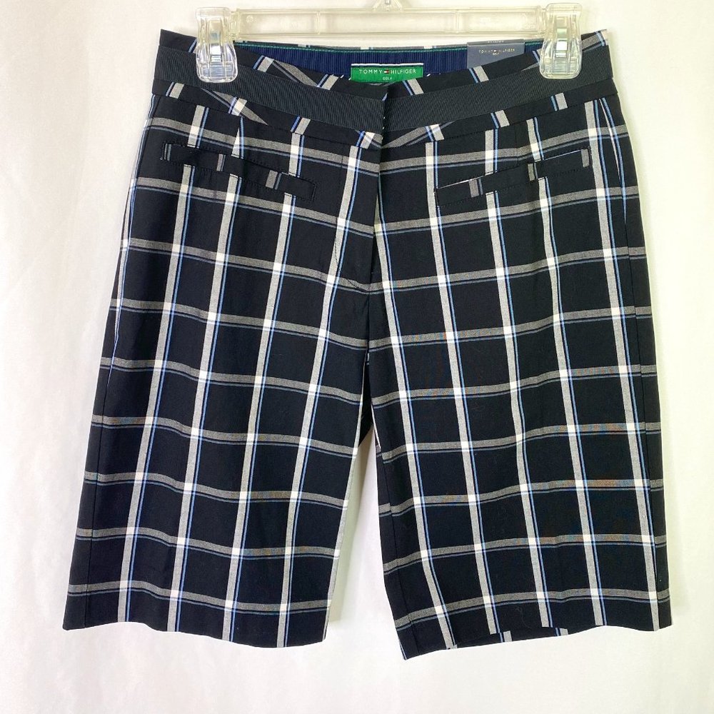 Tommy Hilfiger Golf NWT Women's Size 2 Black Plaid Bermuda Shorts Athletic Long
